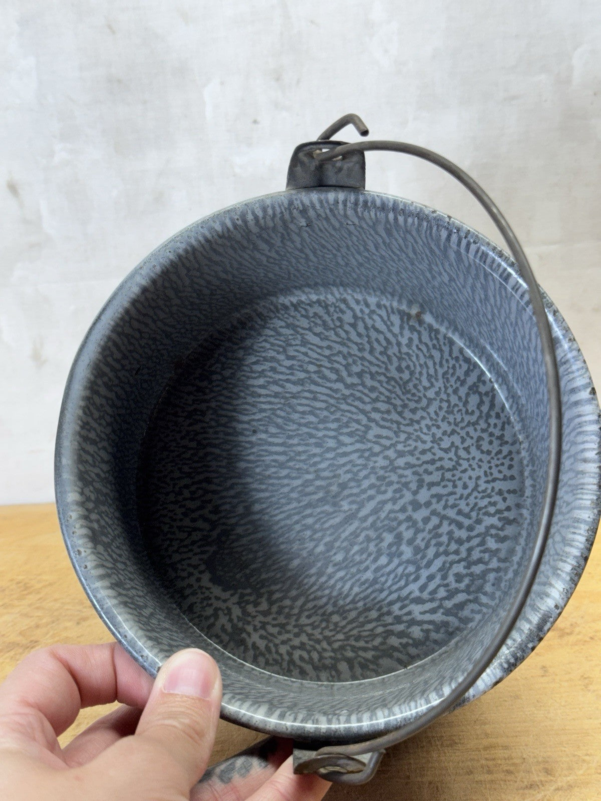 Grey Swirl Splatter Enamelware Mini Bucket Vintage #S-1866