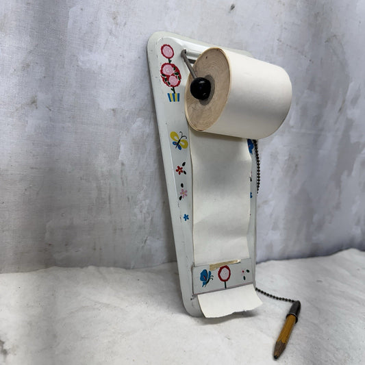 White Metal Notebook Dispenser Roll Pencil Wall Vintage Grocery List