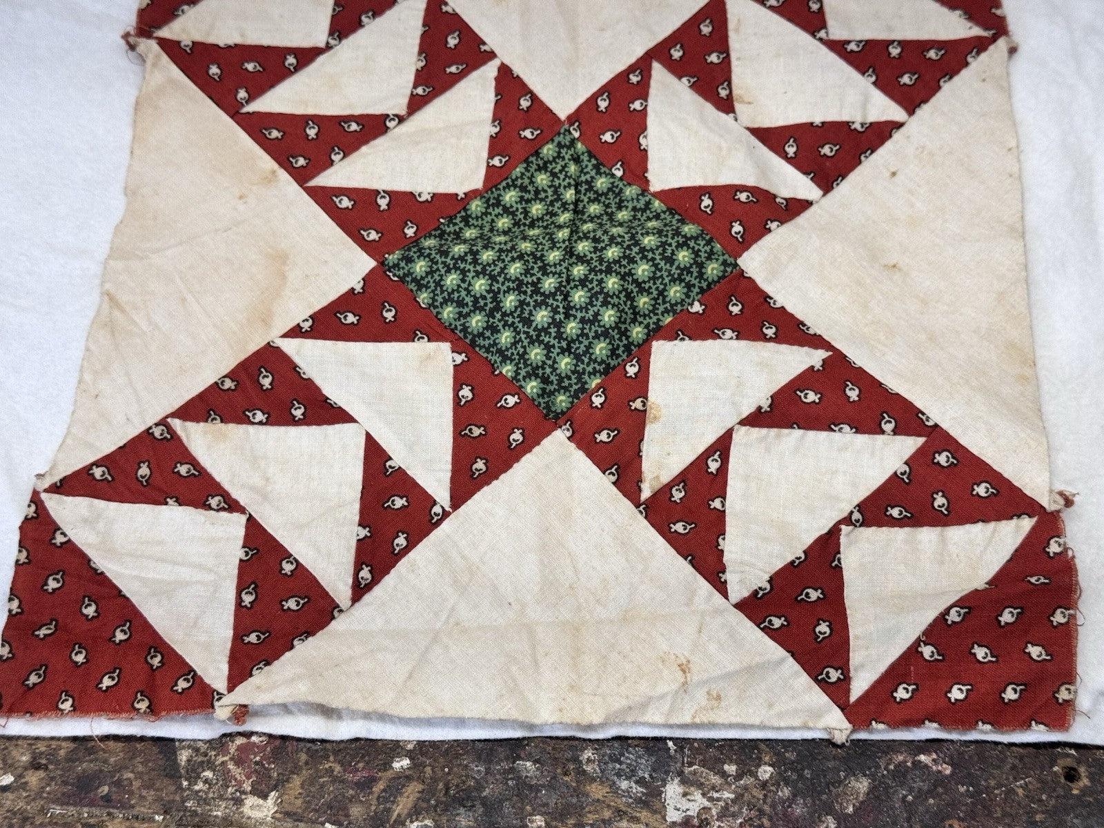 Hand Stitched Fabric Quilt Square Vintage