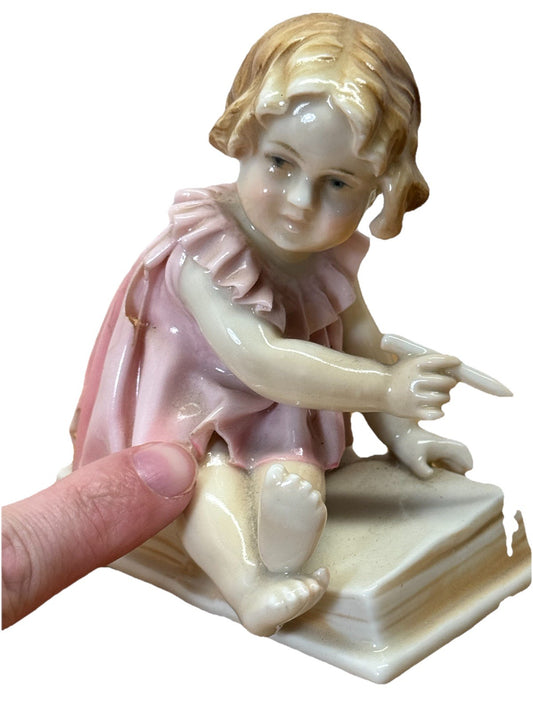 Karl Ens Porcelain Figurine Girl Pink Dress Germany Vtg Rare Flawed #S-1864
