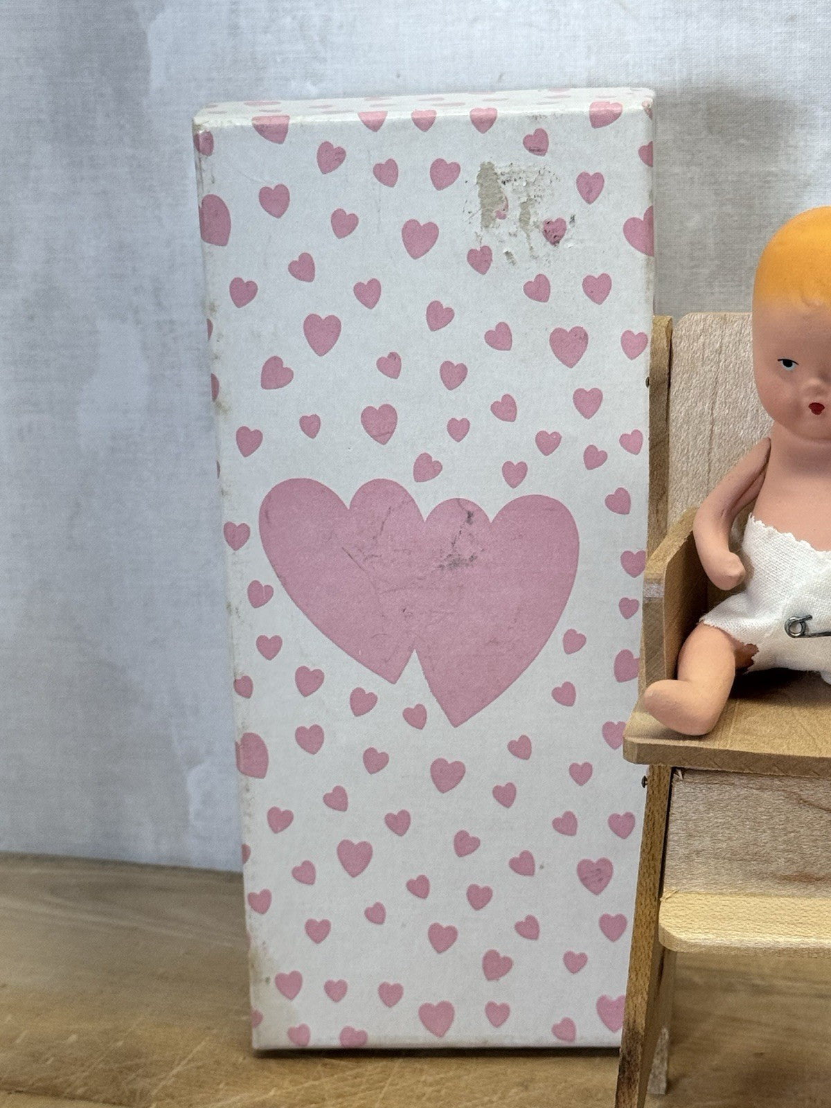 Vintage Kerr & Hinz Model H Painted Bisque Baby w/High Chair #S-1812 W/box