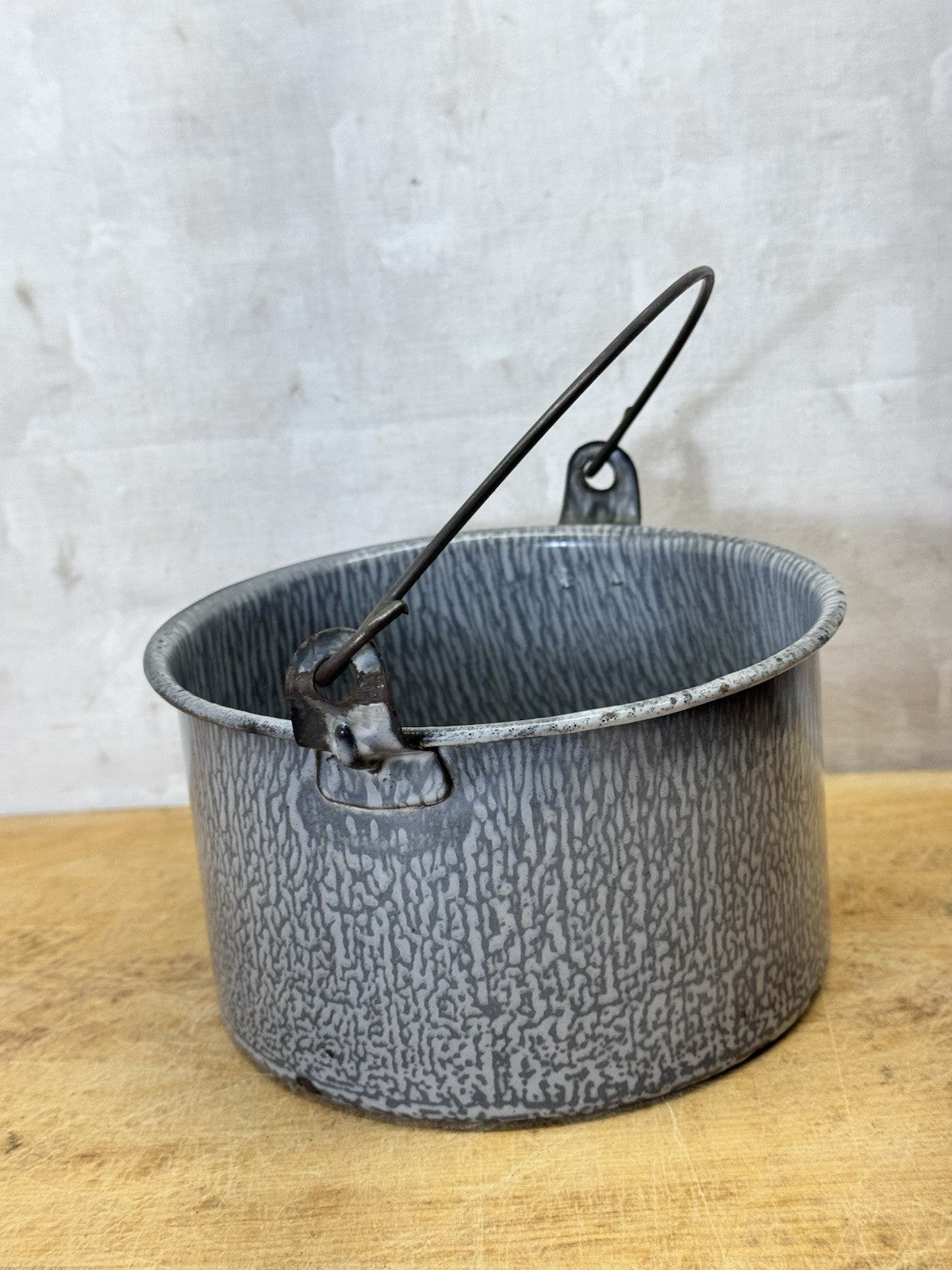 Grey Swirl Splatter Enamelware Mini Bucket Vintage #S-1866