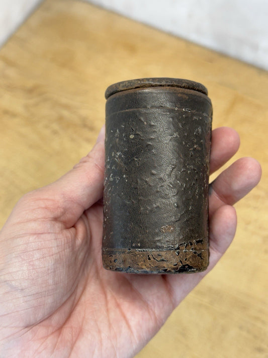 Vtg Round Leather Container Or Measure #S-1698