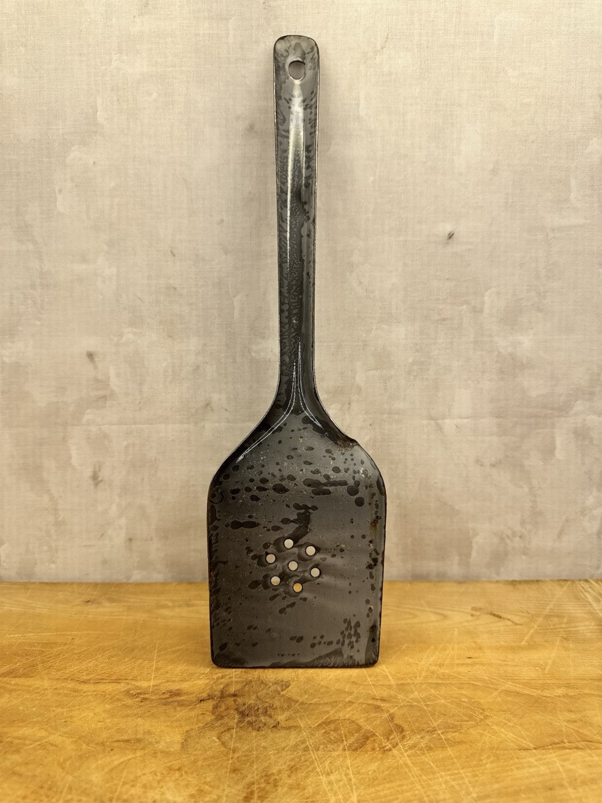 Grey Enamel Splatter Spatula Antique #1186