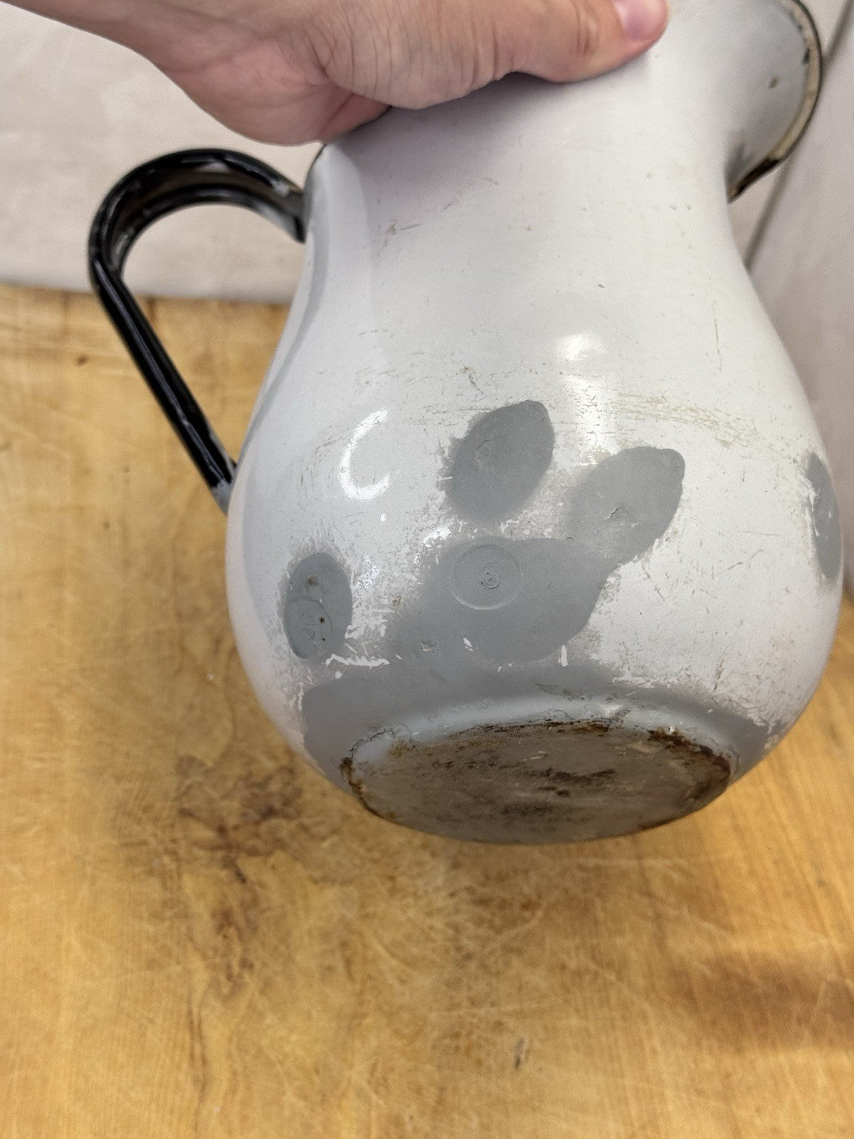 White Enamel Pitcher Antique #1360