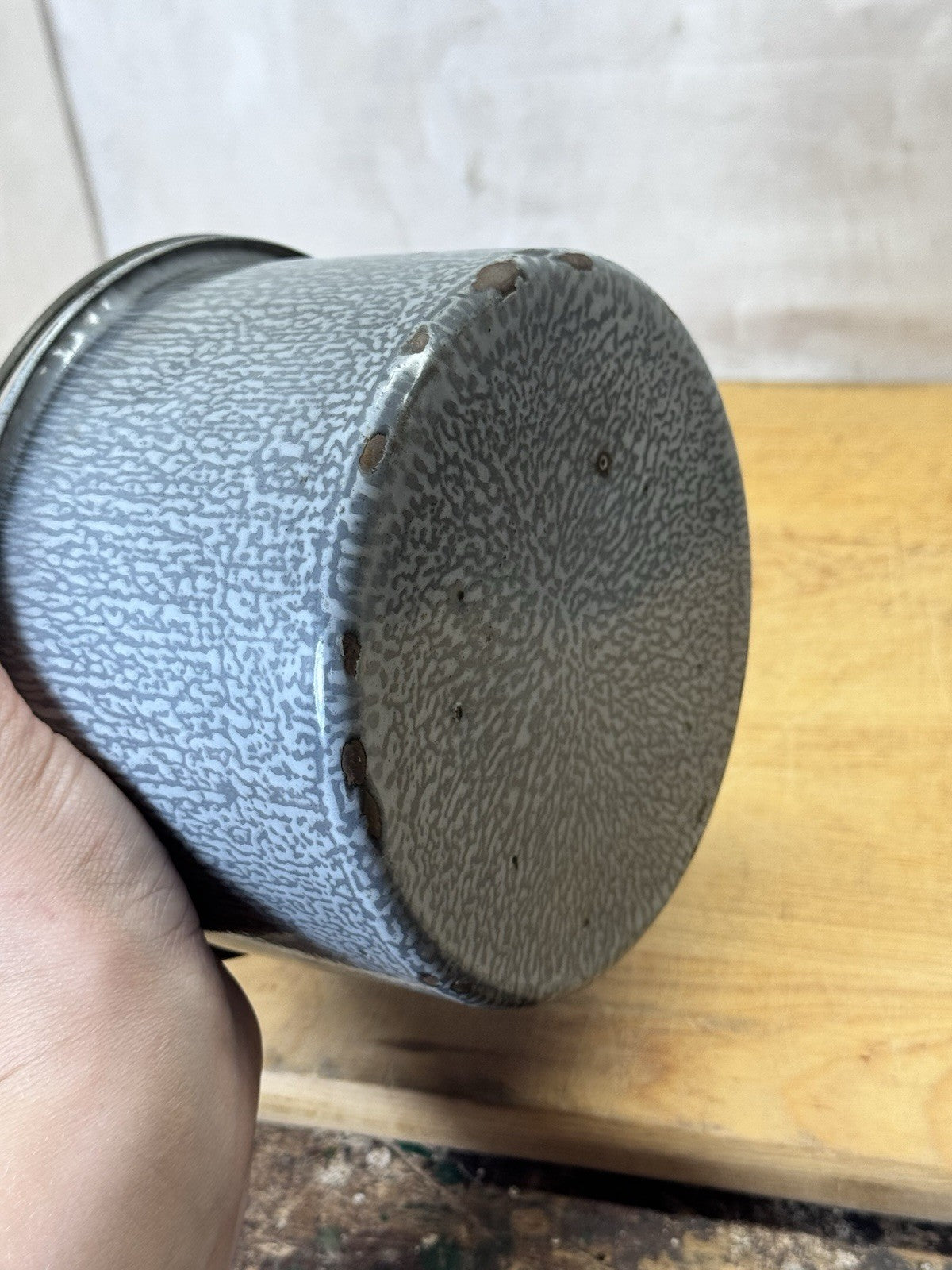Grey Swirl Splatter Enamelware Mini Bucket Vintage #S-1866