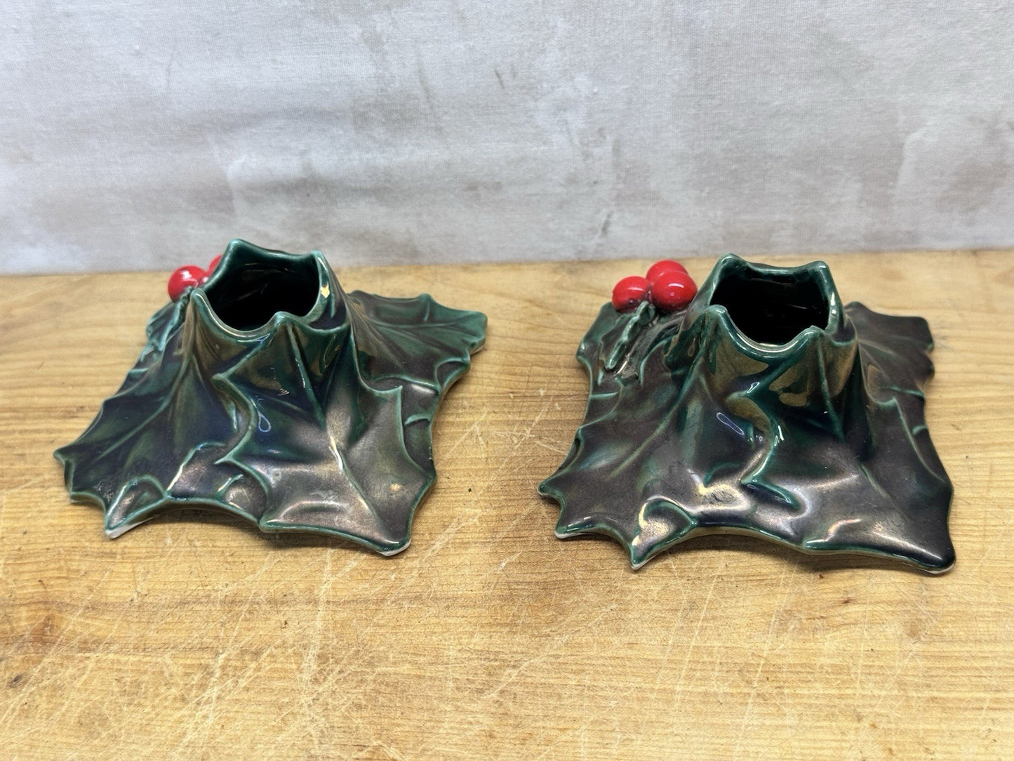 Mistletoe Christmas Lefton Christmas Candle Holders #1478