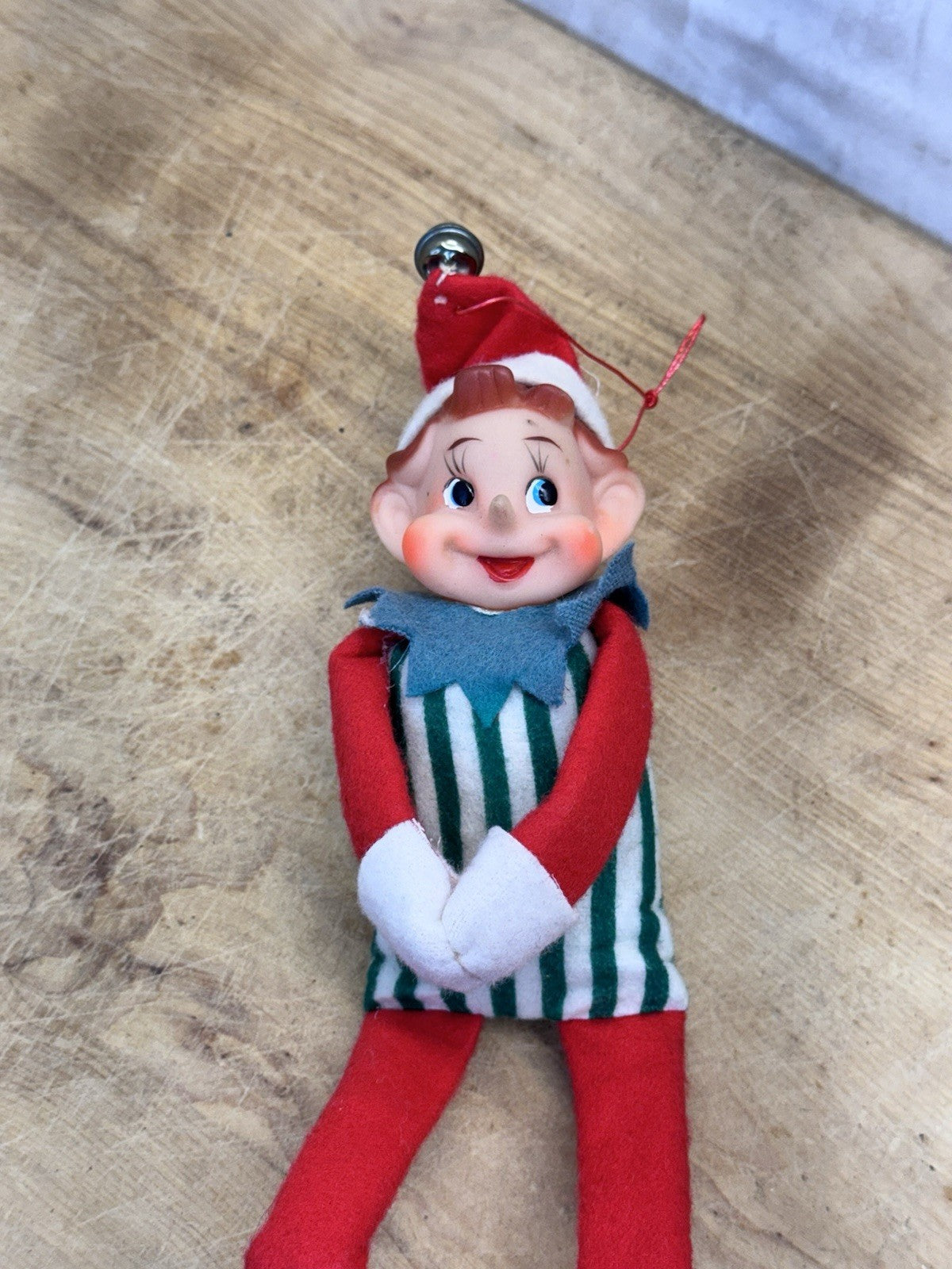 Japan Knee Hugger Elf Green Striped Christmas Vtg #1504