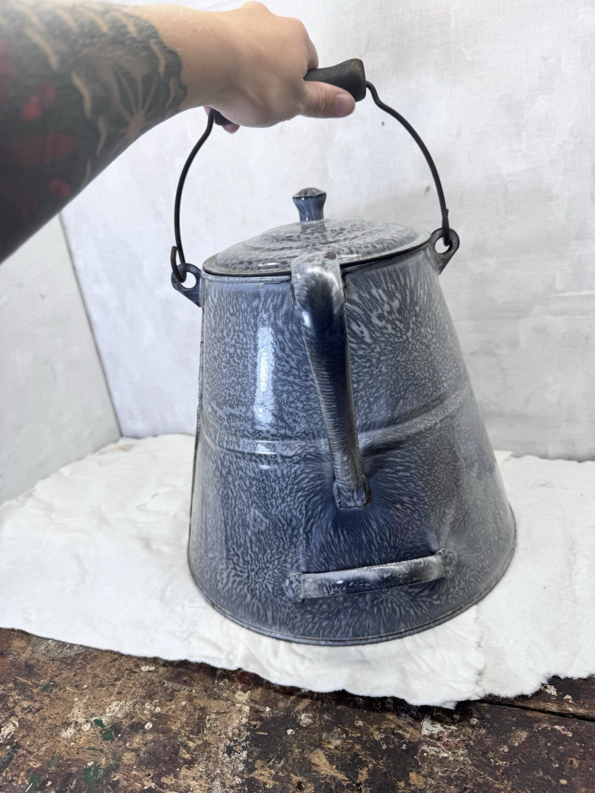 Medium Gray Swirl Enamelware Coffee Pot Vintage  #S-1836