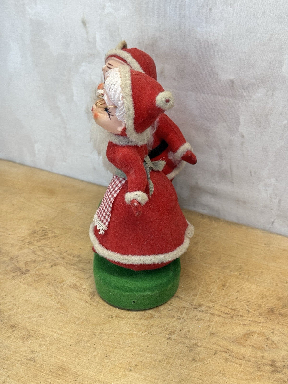 Red Flocked Santa Claus Ms Claus Vintage #1593
