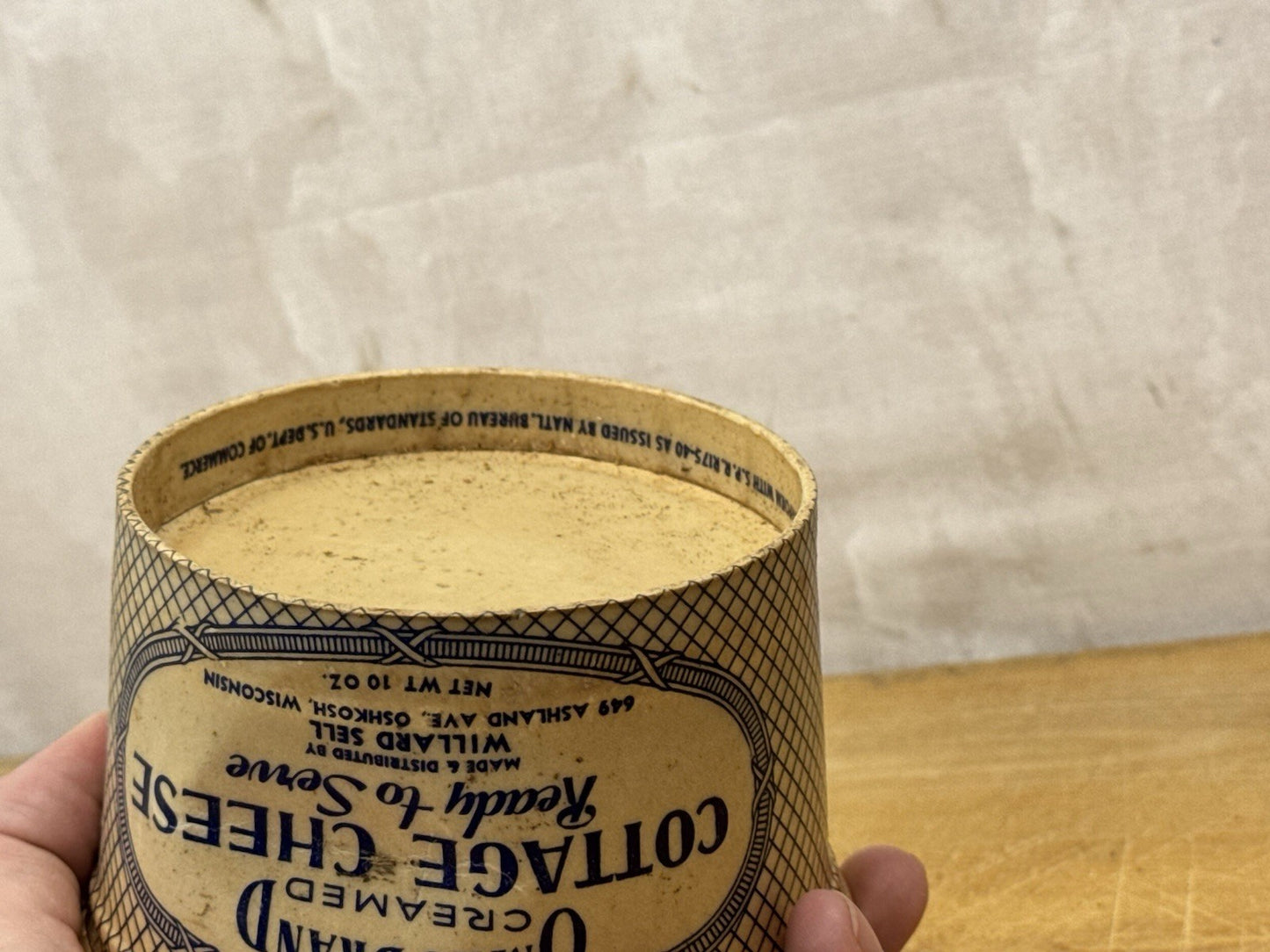 Omro Brand Cottage Cheese Container Oshkosh Wisconsin Vintage #1167