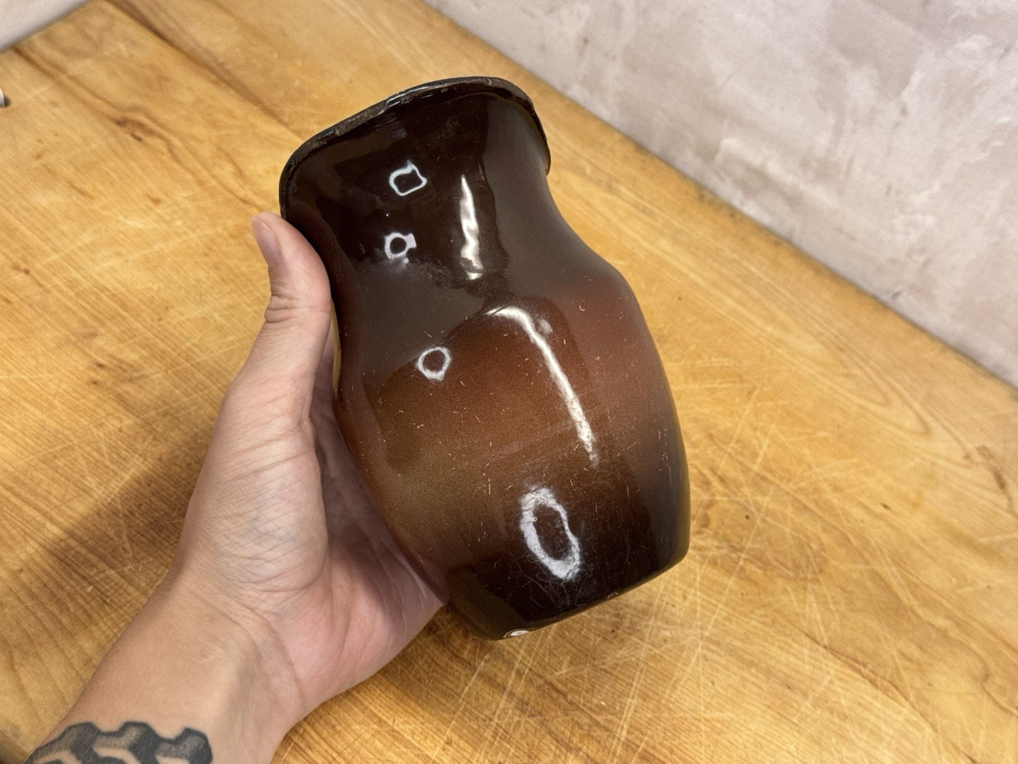 Brown Enamel Pitcher Mini Antique #1175