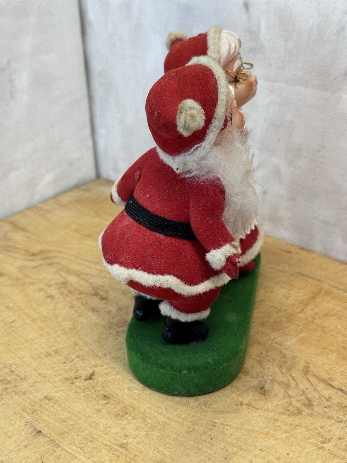 Red Flocked Santa Claus Ms Claus Vintage #1593