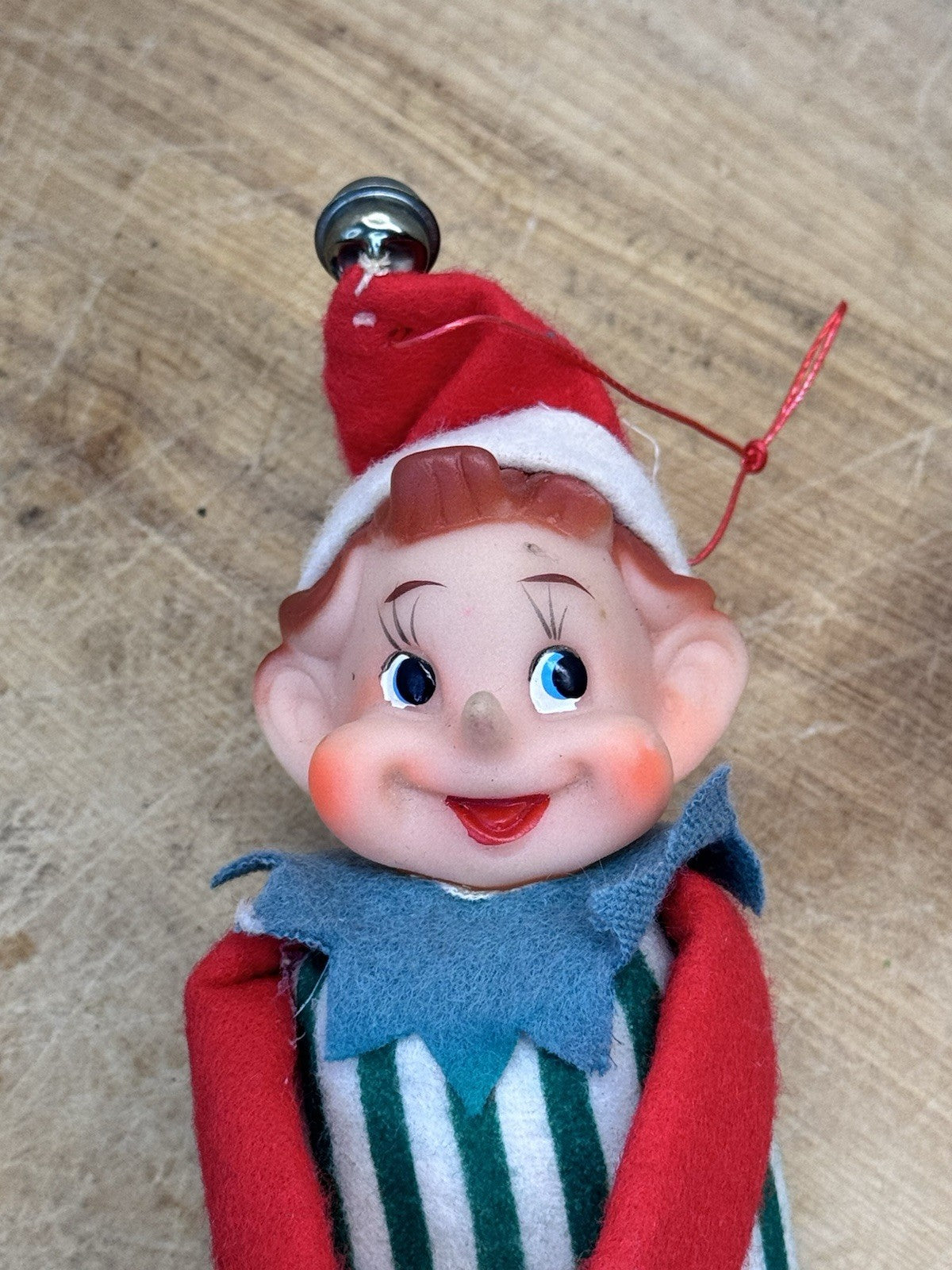 Japan Knee Hugger Elf Green Striped Christmas Vtg #1504