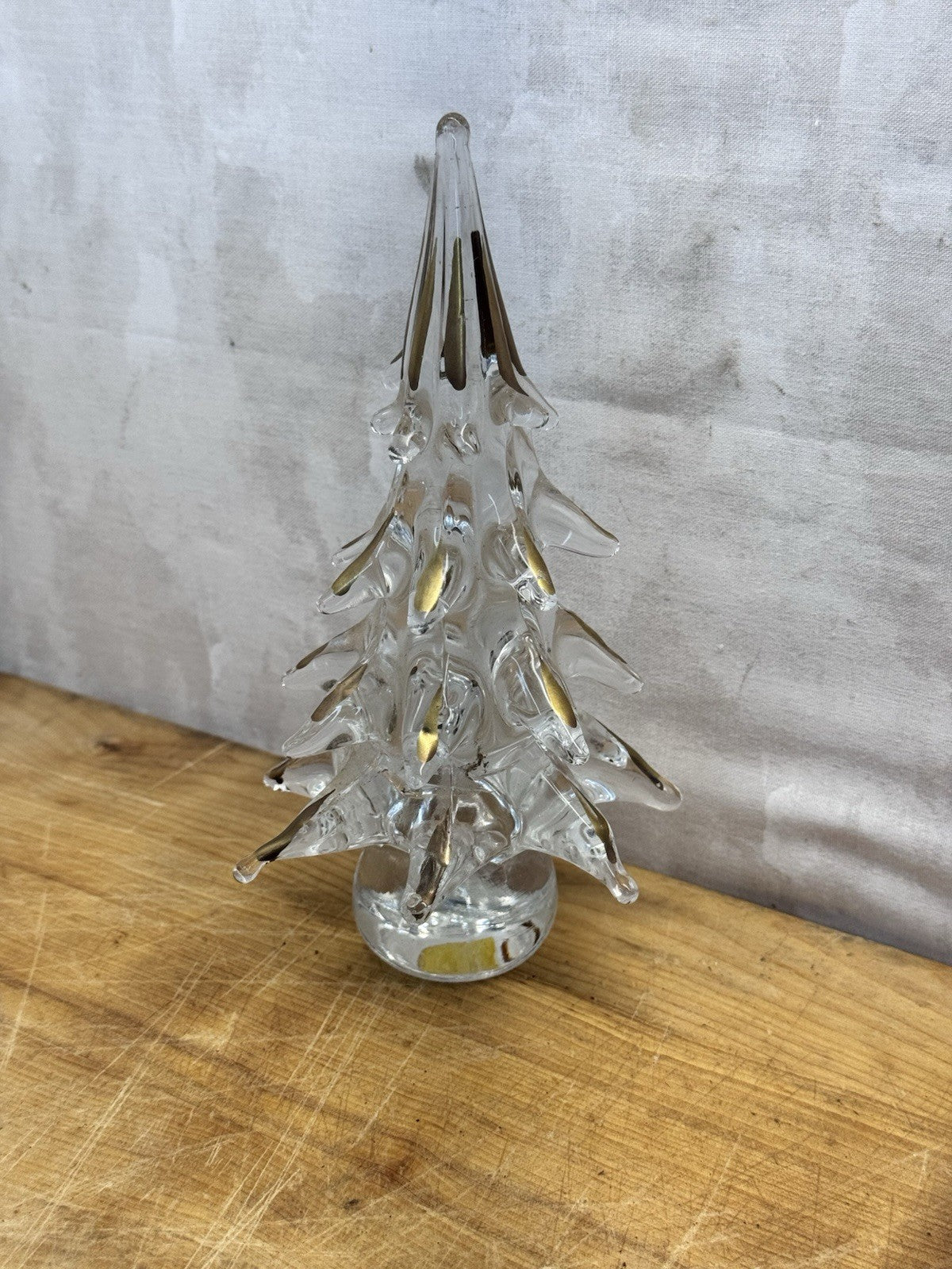 Murano Crystal Glass Christmas Tree Gold Tips Vtg #1318