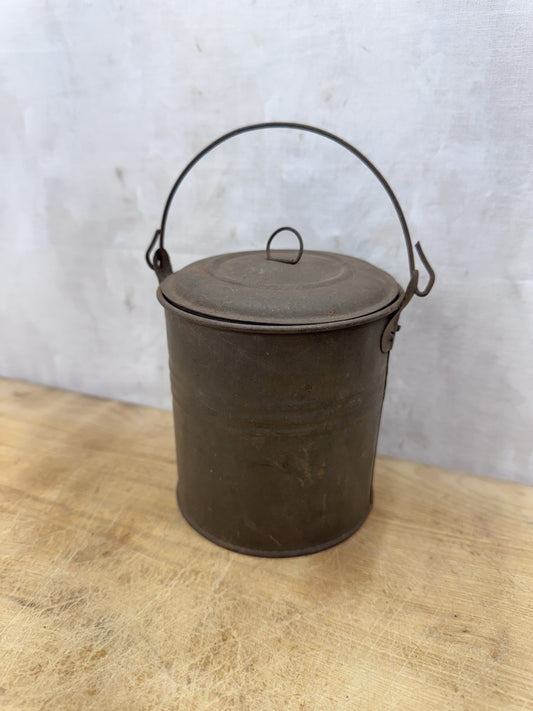 Small Metal Berry Bucket With Lid Vtg #S-1533