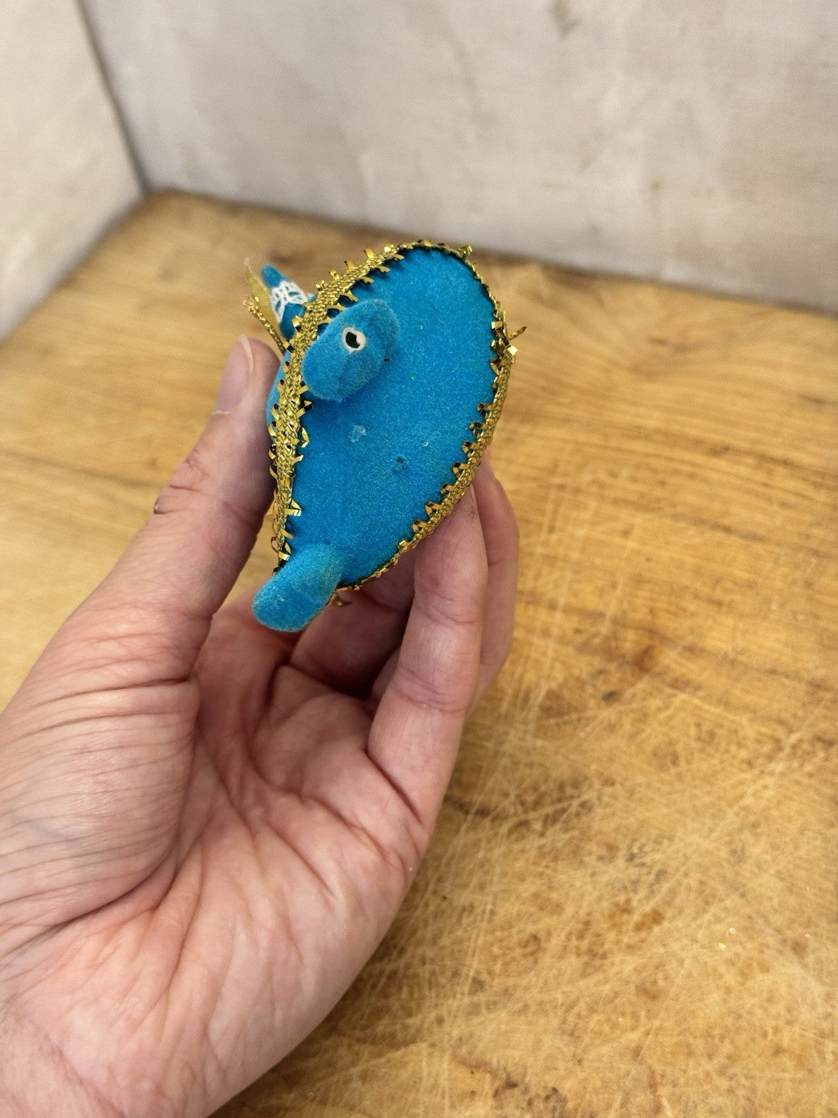 Blue Flocked Angel Christmas Ornament Vtg #1551