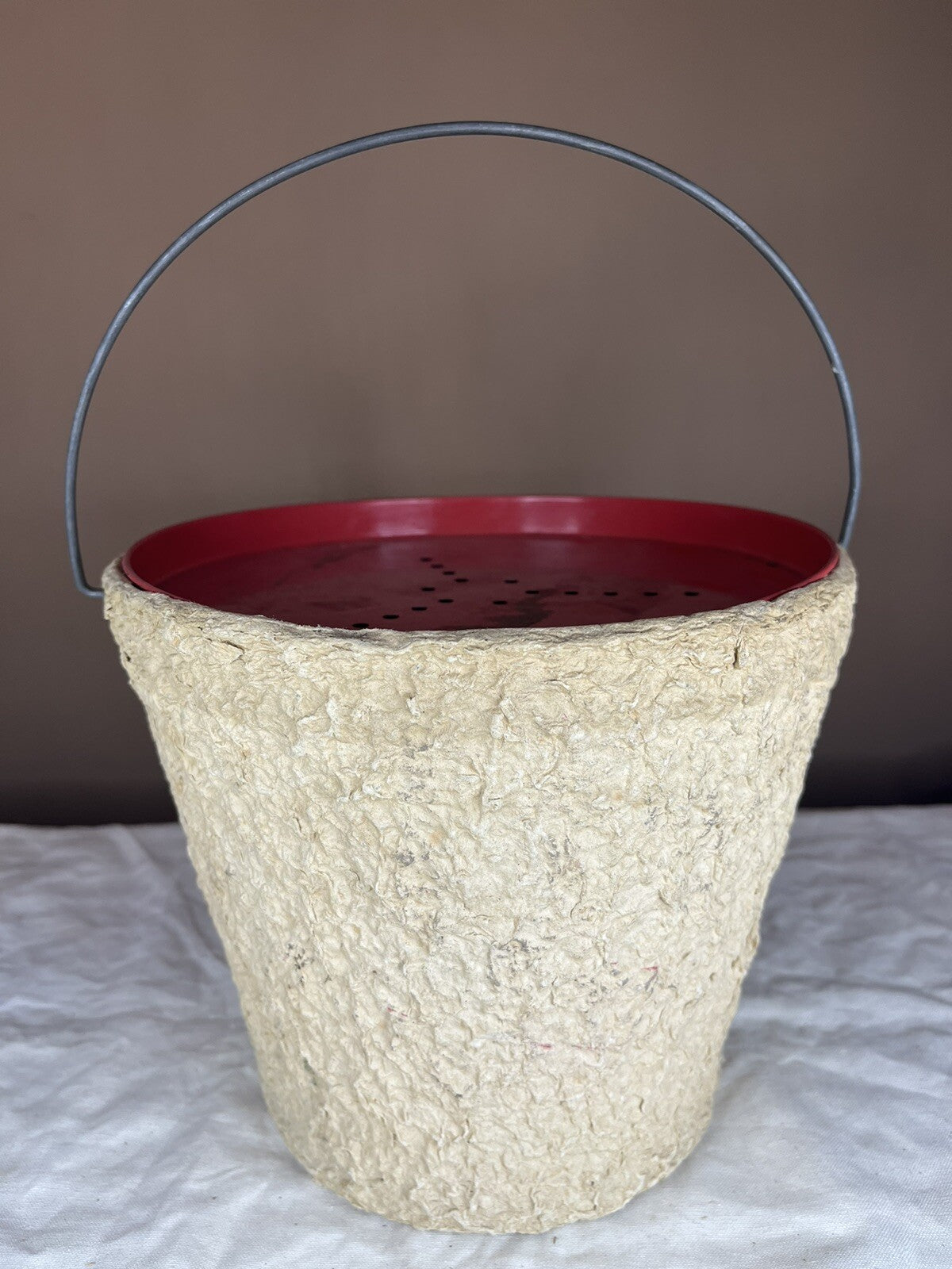 Vintage Paper Mache Minnow Bucket W/Meral Cover, Man cave Collectible