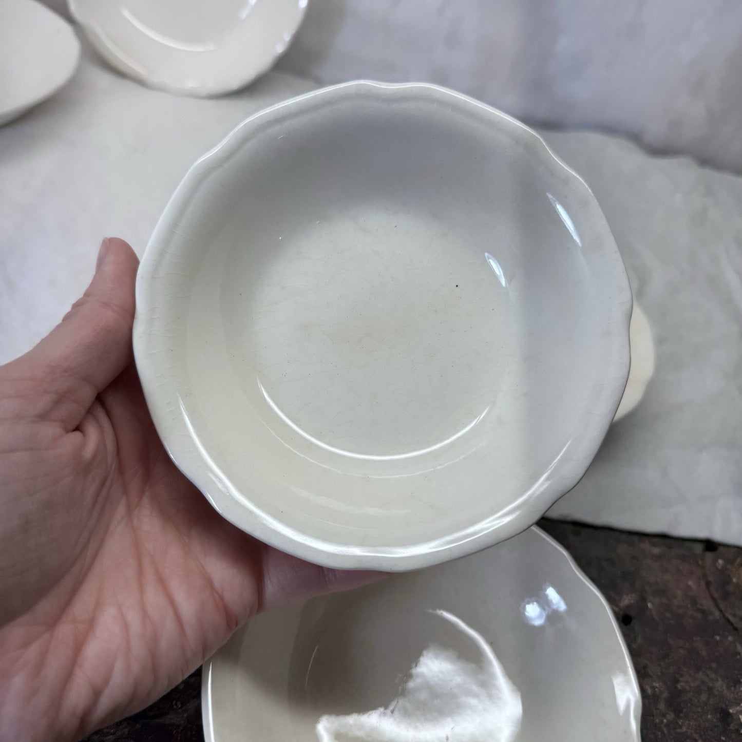 White Stoneware Serving Bowls Flawed