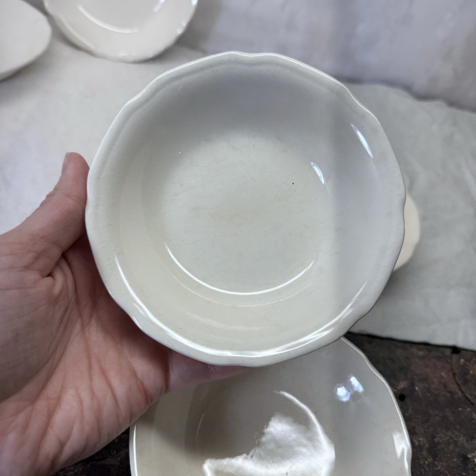 White Stoneware Serving Bowls Flawed