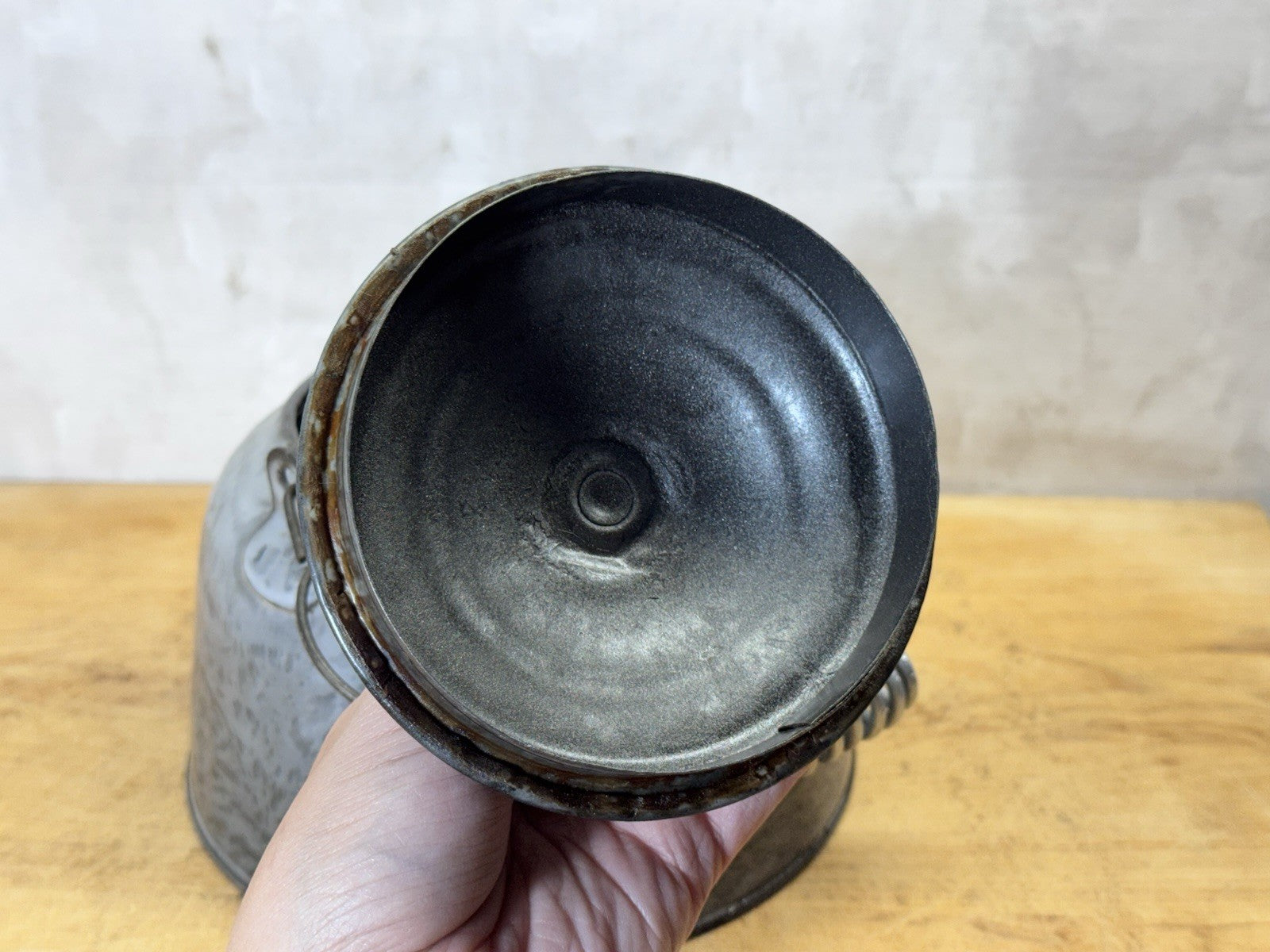Grey French Swirl Splatter Enamelware Tea Pot Vtg #S-1872