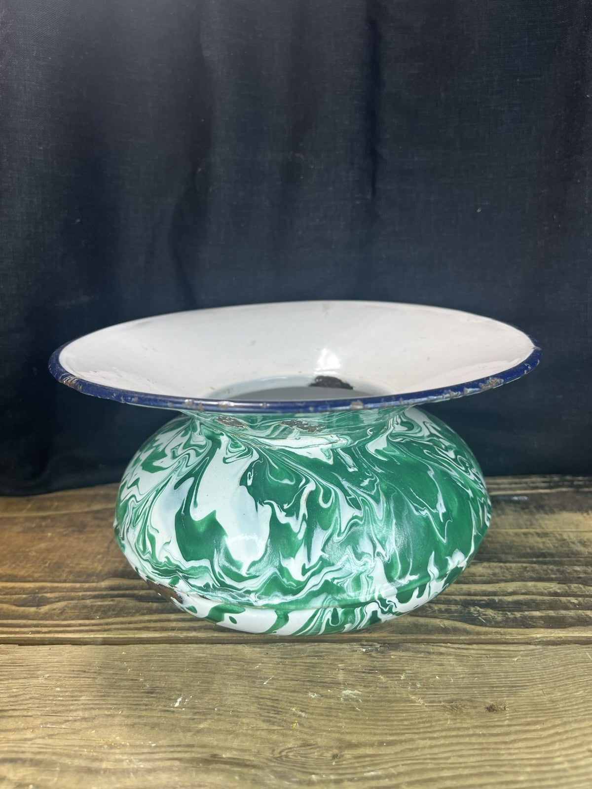 Vintage Enamel Swirl Green Spittoon