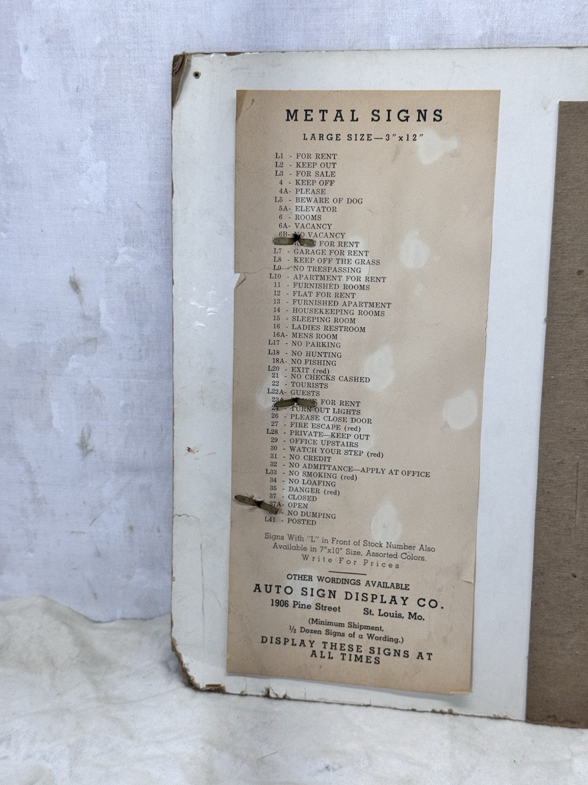 Salesman Metal Sign Display Cardboard Easel Back Vtg S-1781