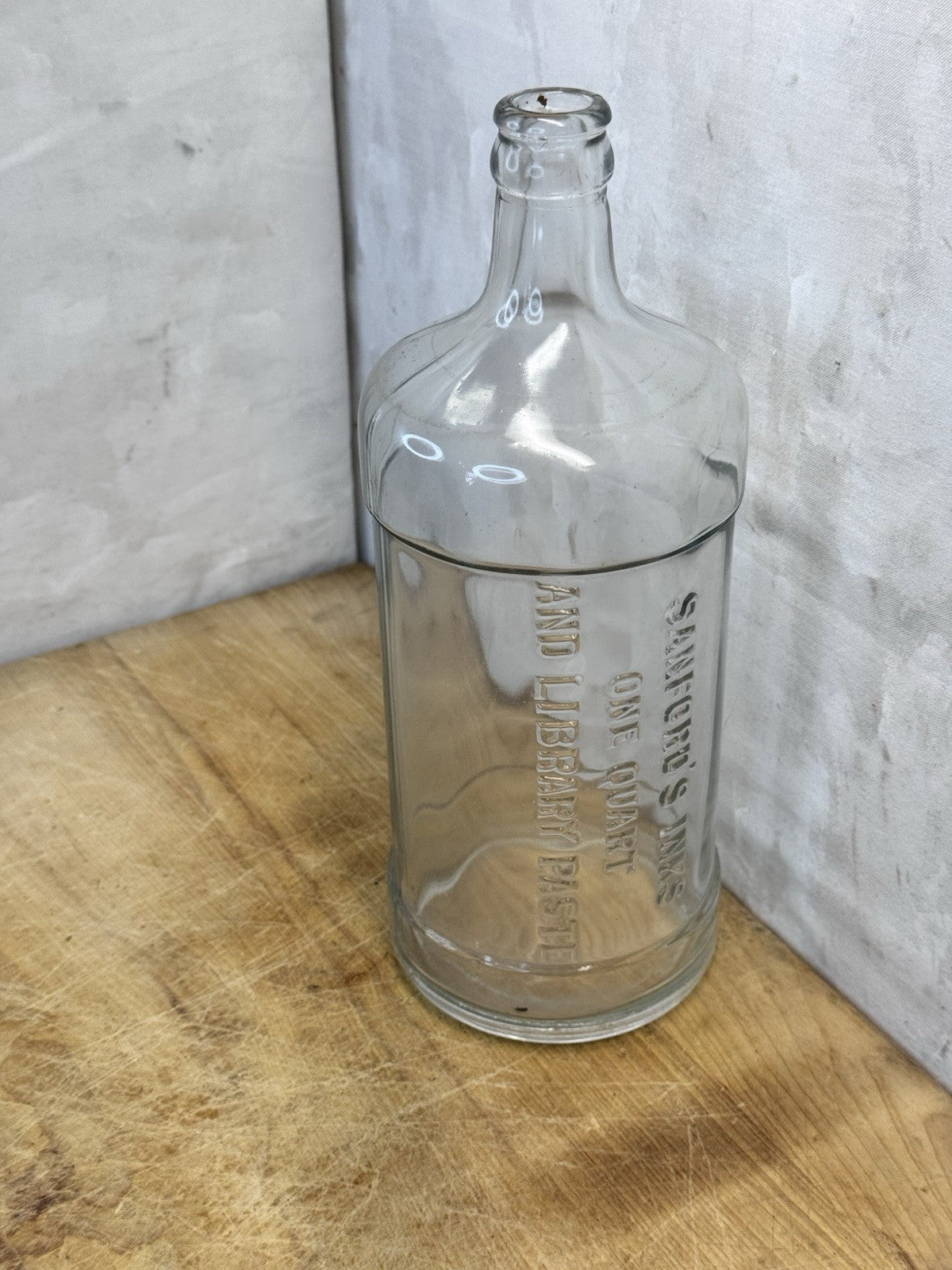 Sanford’s Inks And Library Paste Embossed One Quart Antique Bottle #1452