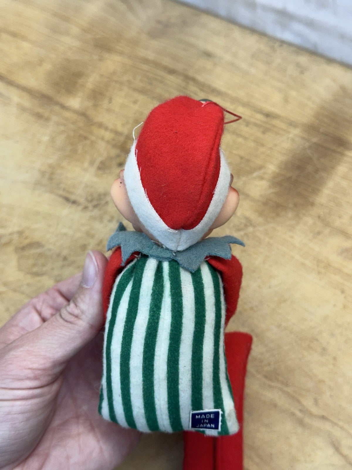 Japan Knee Hugger Elf Green Striped Christmas Vtg #1504