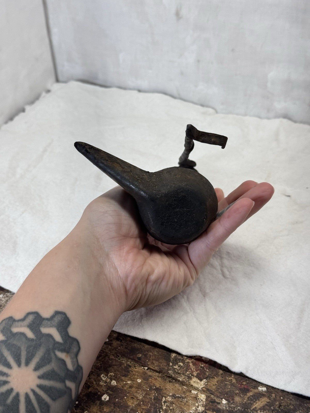 Wrought Iron Whale Oil Double Betty Lamp Antique #S-1920