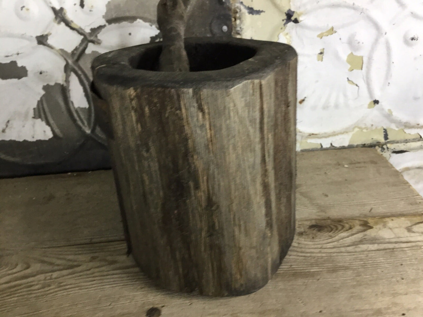 Primitive Antique Morter And Pestal With Repairs, Farm Decor, Home Decor