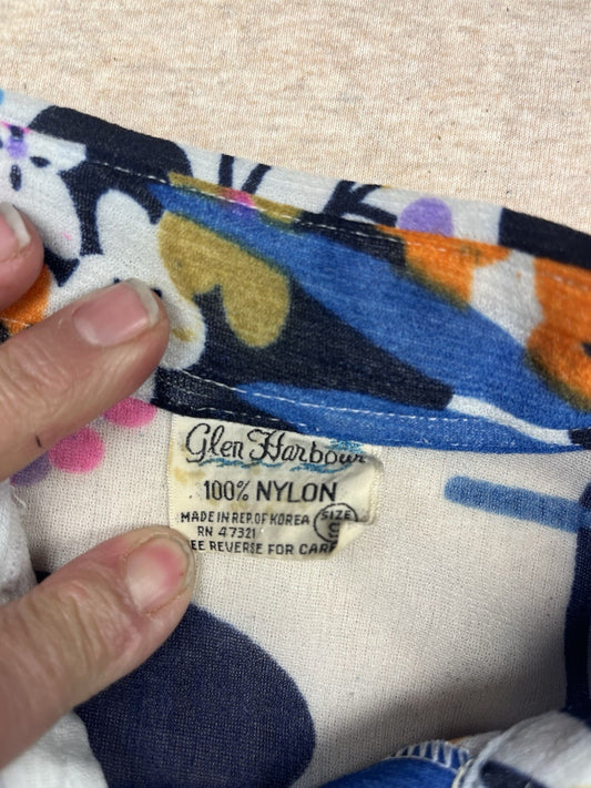 1970s, 80s Women’s Sheer Nylon L Sleeve Flowered Top