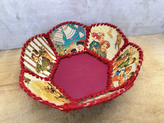 Handmade Christmas Card Bowl Vtg #1512