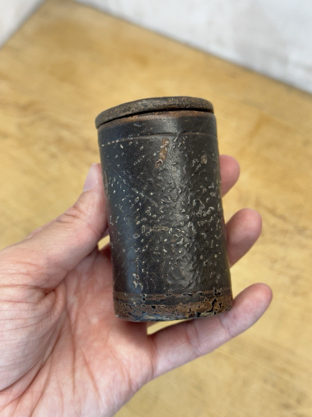 Vtg Round Leather Container Or Measure #S-1698