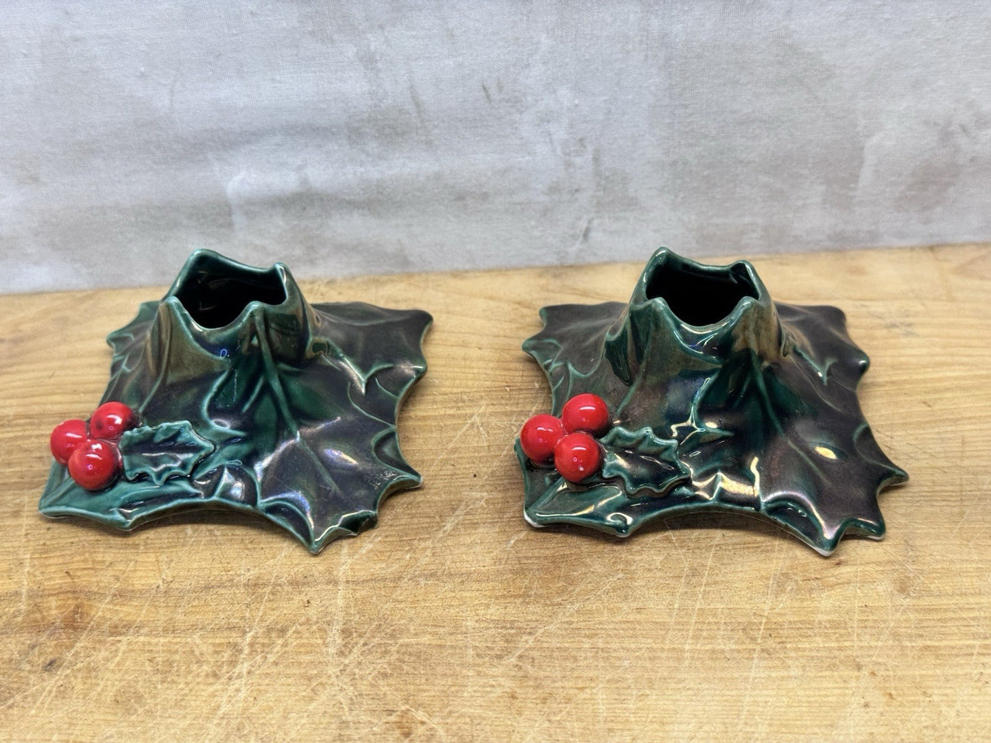 Mistletoe Christmas Lefton Christmas Candle Holders #1478