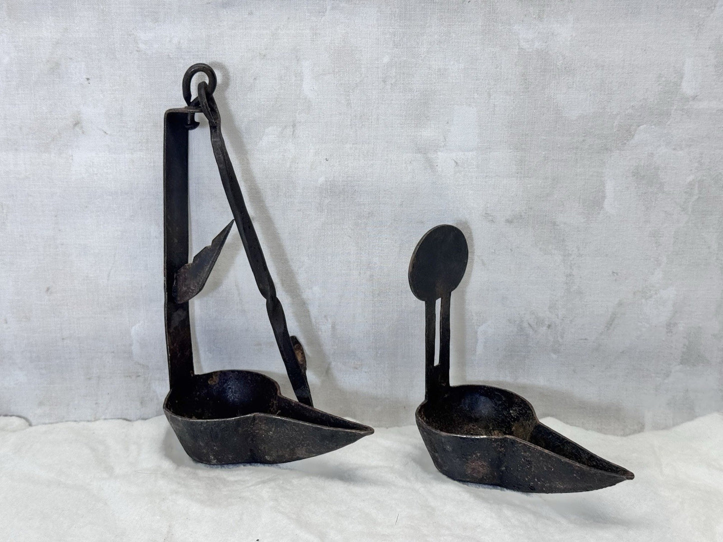 Wrought Iron Whale Oil Double Betty Lamp Antique #S-1920