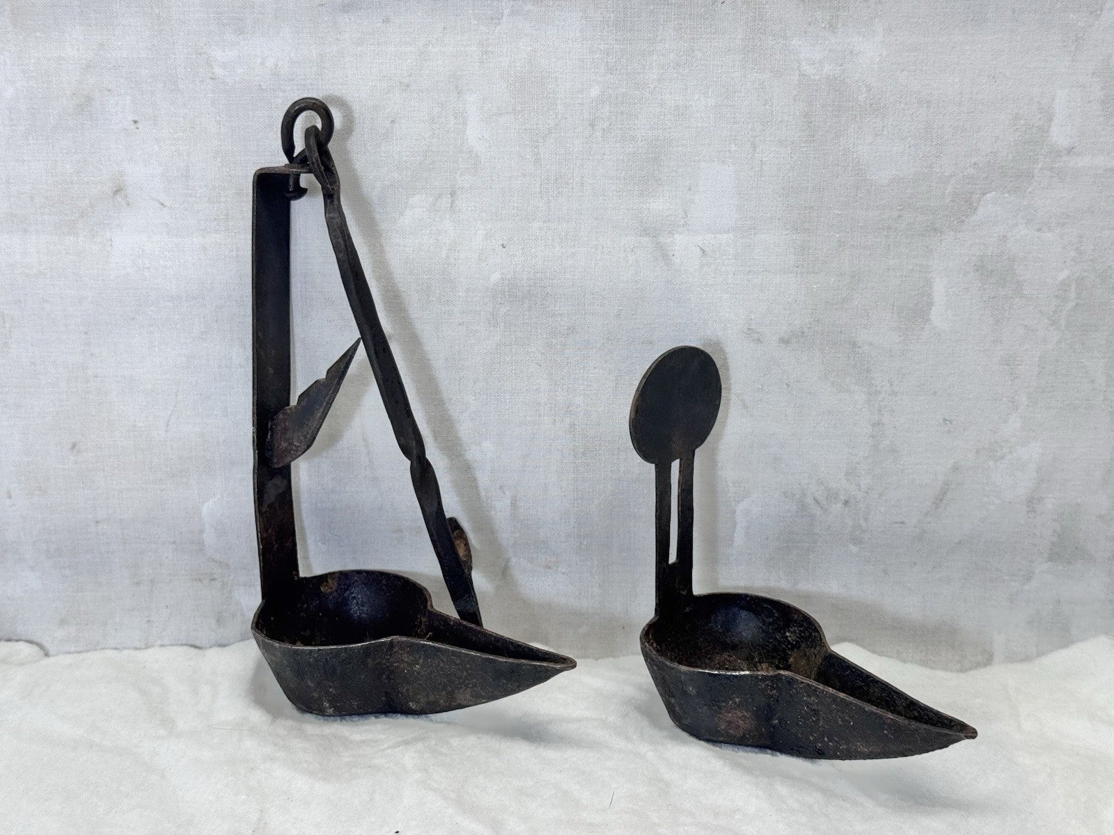 Wrought Iron Whale Oil Double Betty Lamp Antique #S-1920