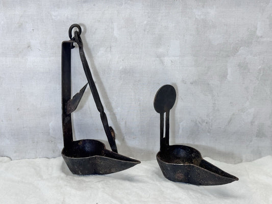 Wrought Iron Whale Oil Double Betty Lamp Antique #S-1920