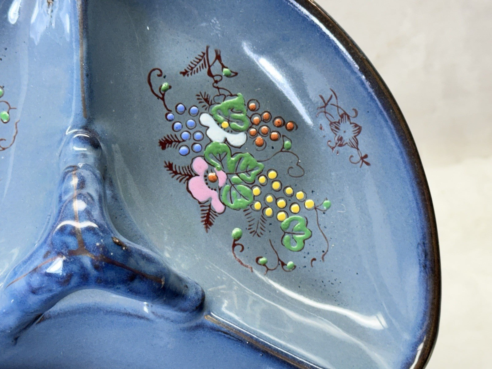 Vintage Serving Dish Blue Painted Floral #s-1905