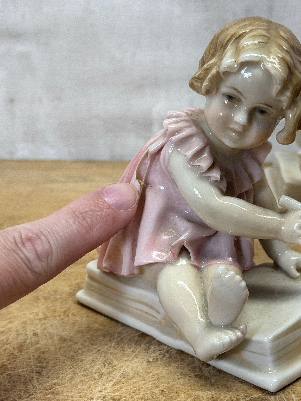 Karl Ens Porcelain Figurine Girl Pink Dress Germany Vtg Rare Flawed #S-1864