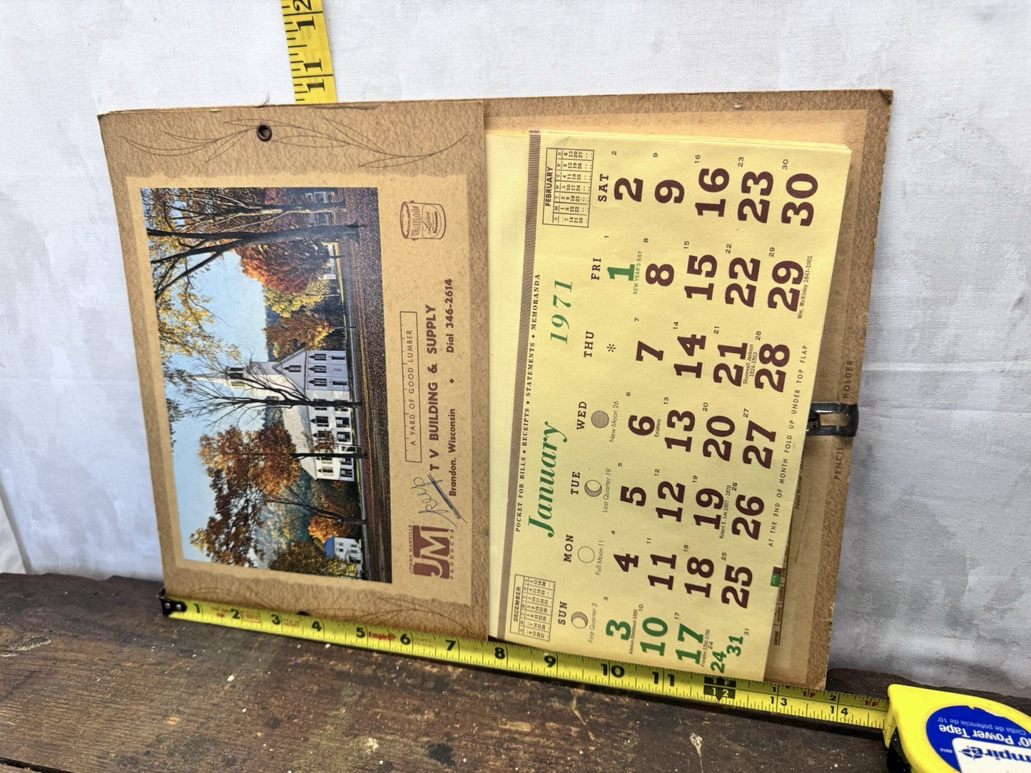 T V Building Supply Brandon Wisconsin 1971 Advertising Calendar #1416