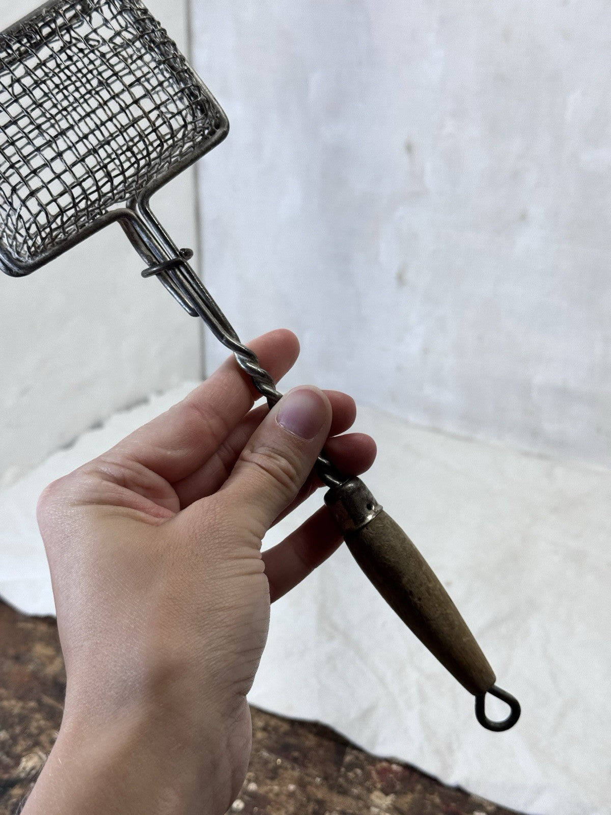 Wire Metal Vintage Soap Saver Wooden Handle