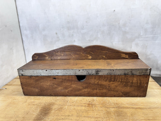 Vintage Wooden Box With Lid Metal Band  #S-1825