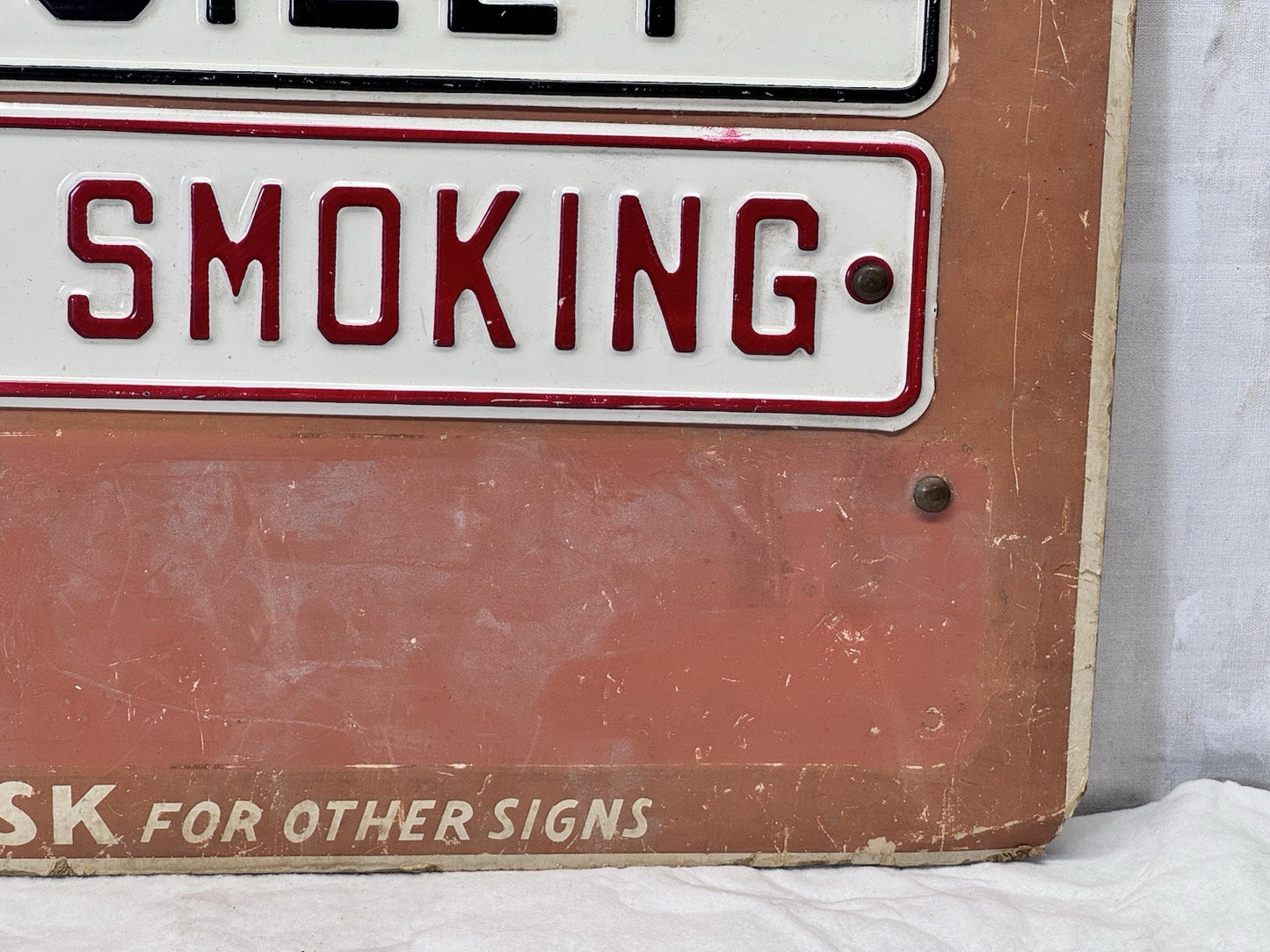Salesman Metal Sign Display Cardboard Easel Back Vtg S-1781