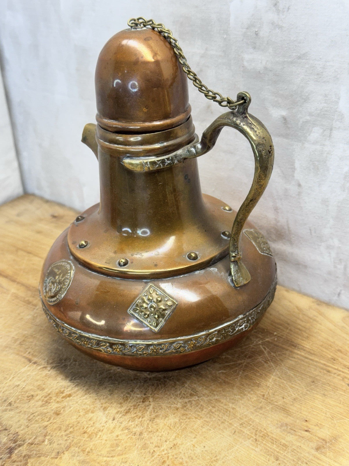 Decorative Brass Zodiac Tea Pot Vtg #S-1557