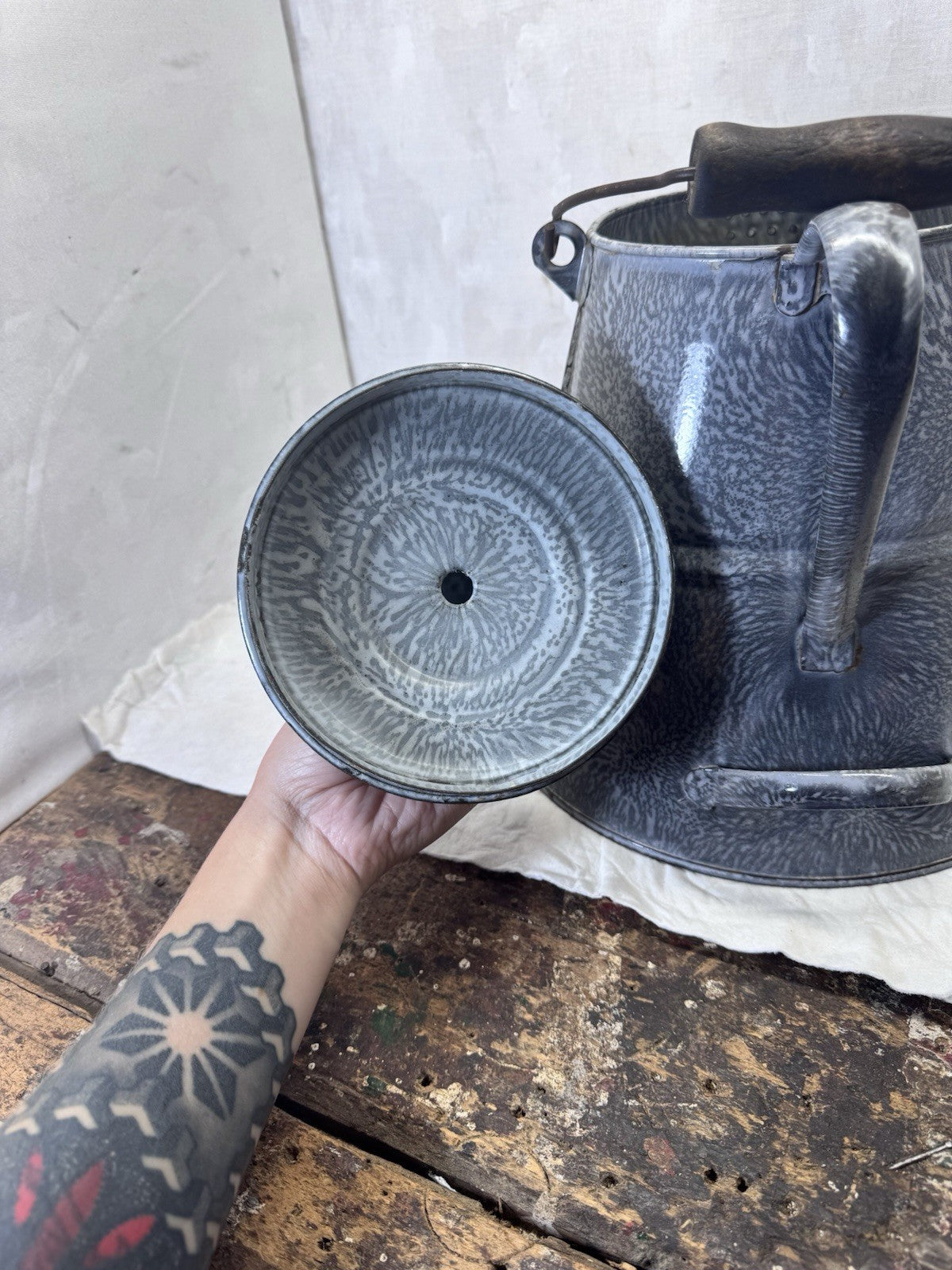 Medium Gray Swirl Enamelware Coffee Pot Vintage  #S-1836