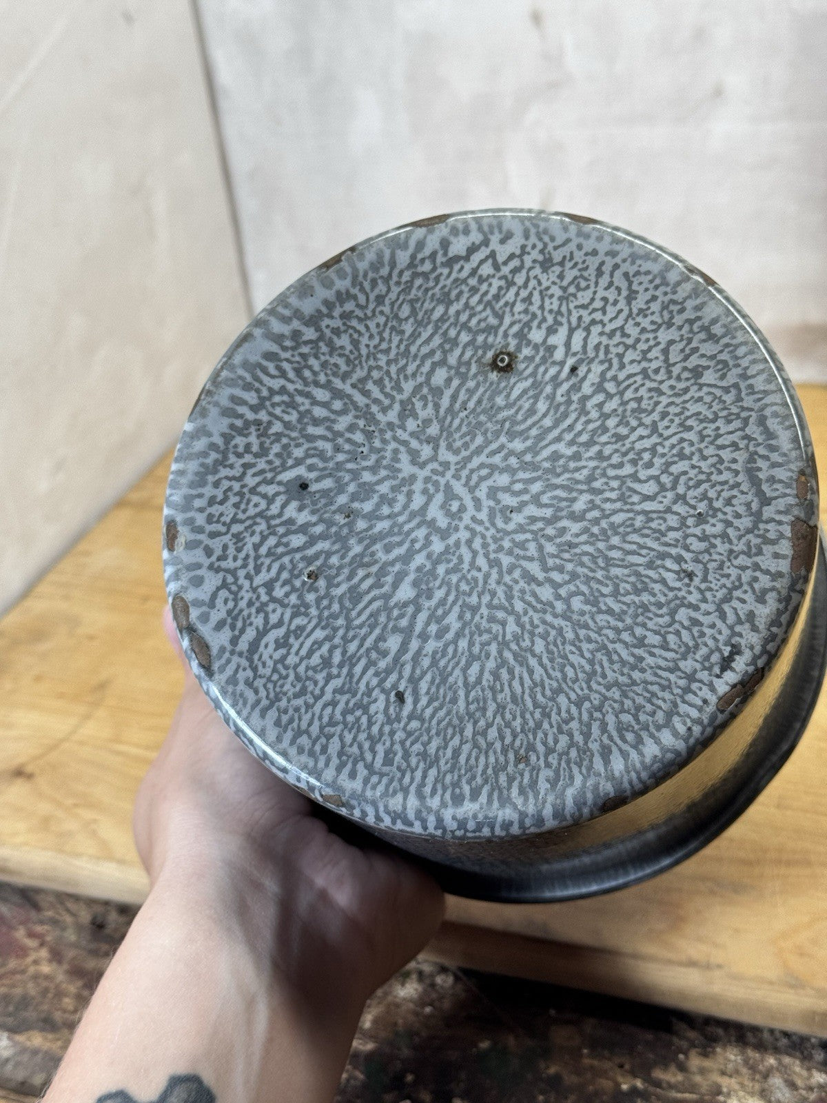 Grey Swirl Splatter Enamelware Mini Bucket Vintage #S-1866