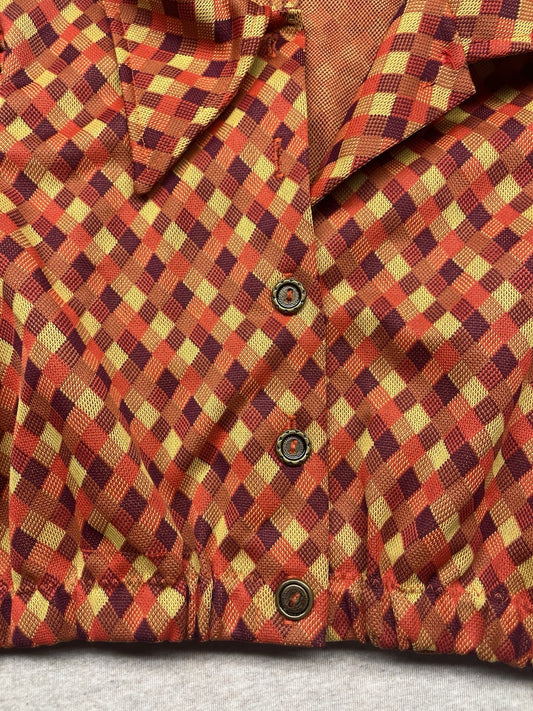 1960s, 70s Women’s Disco Orange Diamond Print Knit Top