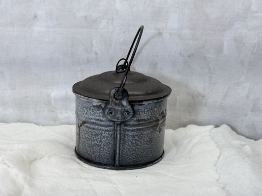 Grey Swirl Splatter Mottled Enamelware Vintage Berry Bucket #S-1844