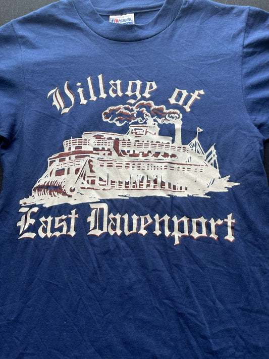 1980s Village Of Davenport Blue Hanes Tshirt